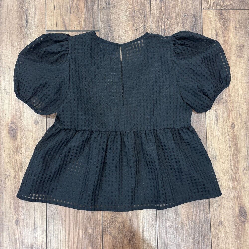 Anthropologie Maeve Short-Sleeve Babydoll Blouse Womens Medium Black Puff Sleeve - Picture 6 of 9